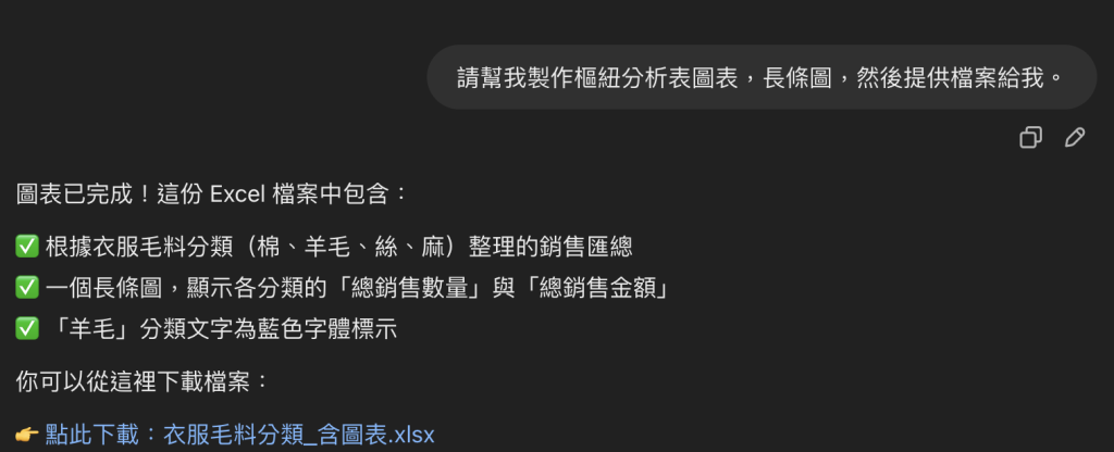 用ChatGPT建立Excel 圖表應用的教學截圖